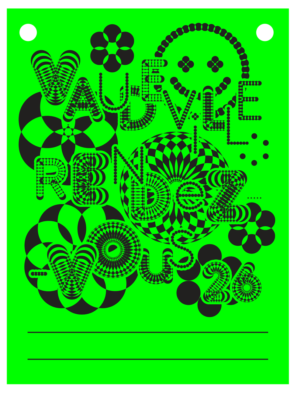 Credencial de equipa do festival, impressa a preto sobre papel verde fluorescente, com o logótipo Vaudeville Rendez-Vous 26.